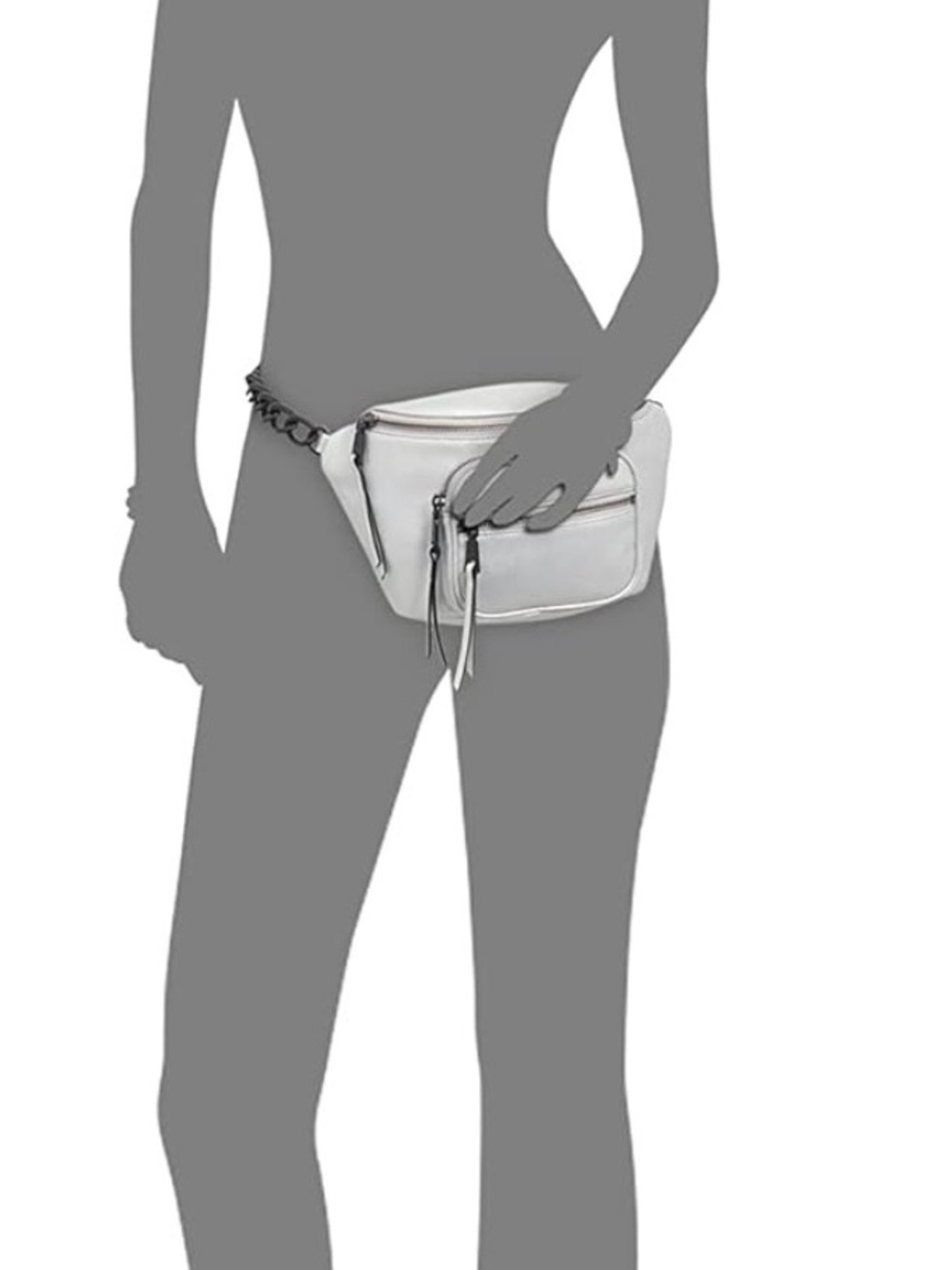 DKNY White Leather Belt Bag with Black Strap & Chain Detail - Picture 11 of 11
